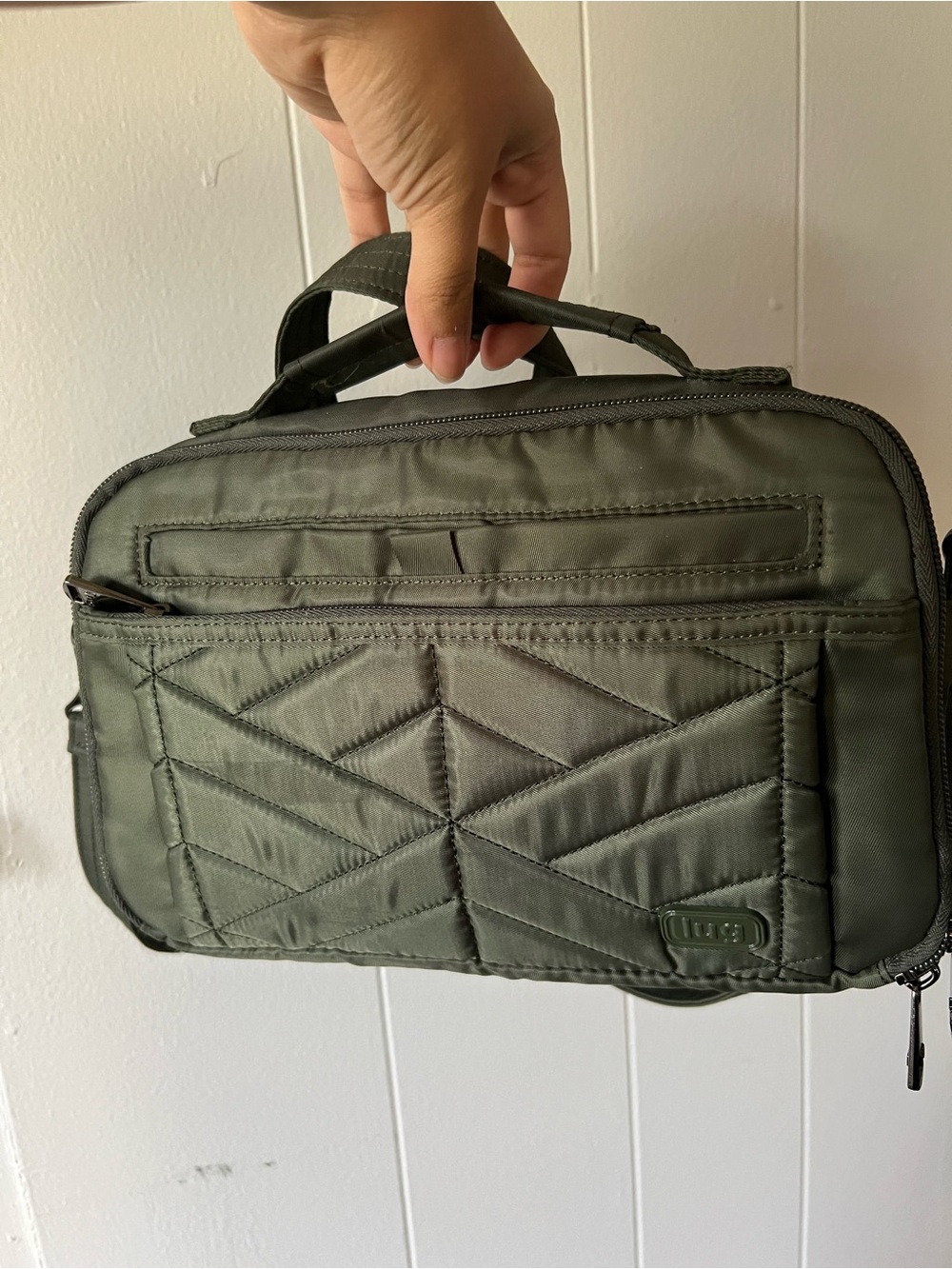 Lug Green Quilted Nylon Small Crossbody Bag Zip Floral Lining Detach Strap